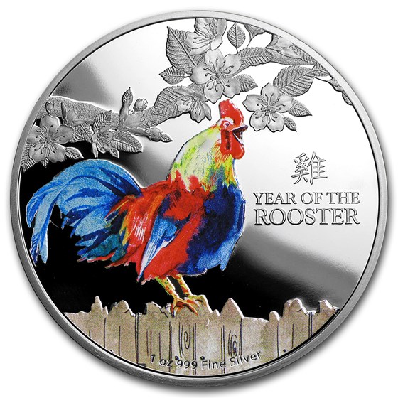 2017 NZL 1 oz Proof Silver $2 Lunar Year of the Rooster (Color) 2017 NZL 1 oz Proof Silver $2 Lunar Year of the Rooster (Color)